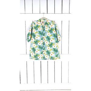 Vintage Hilo Hatties The Hawaiian Original blue tropical floral button down